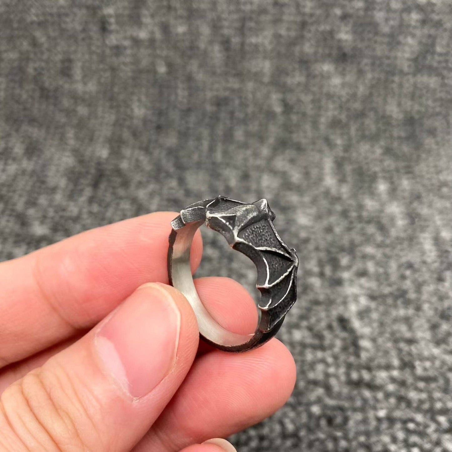 Blackening Bat Stainless Steel Ring