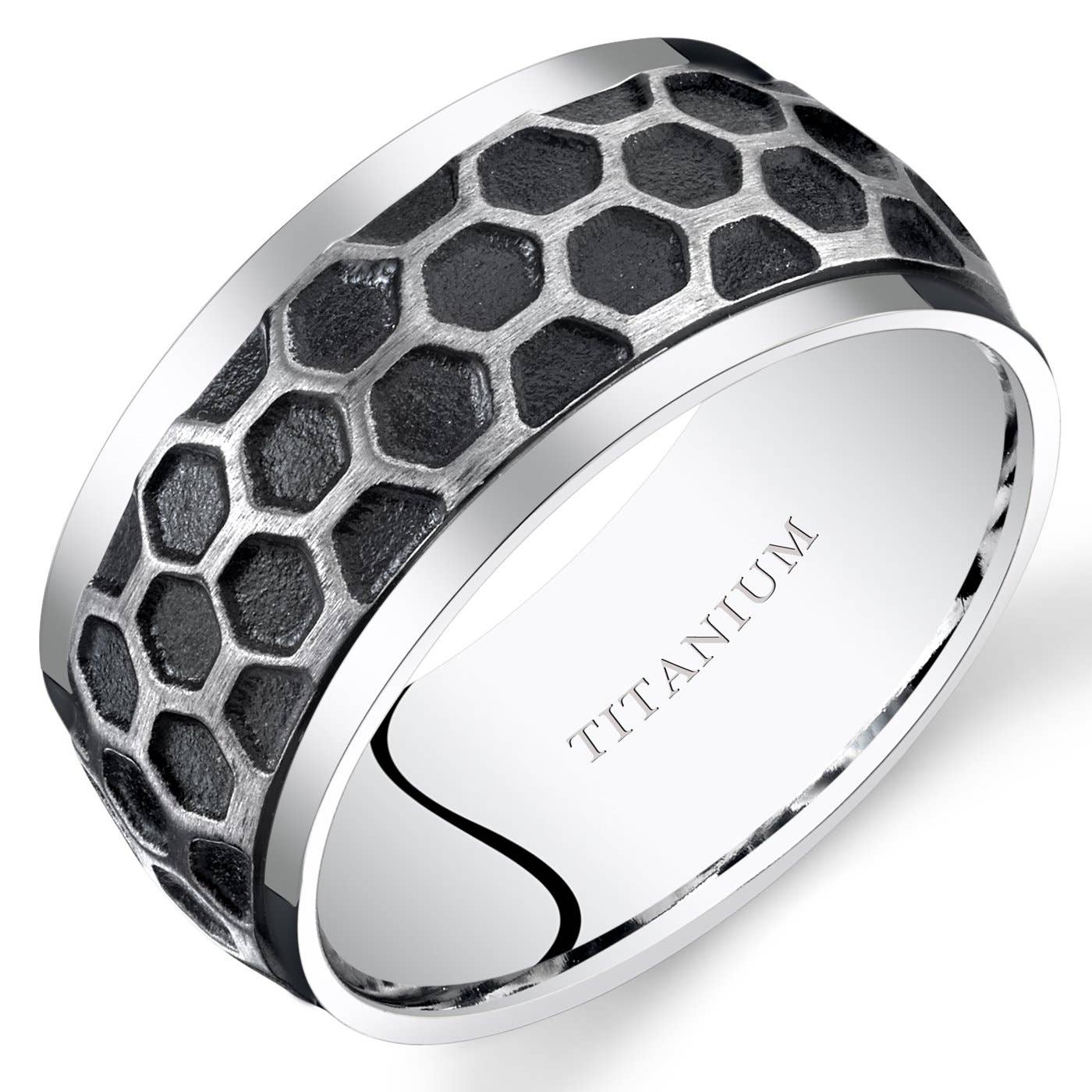 Men's Two Tone Hexagon Premium Titanium Band 10mm Size 7