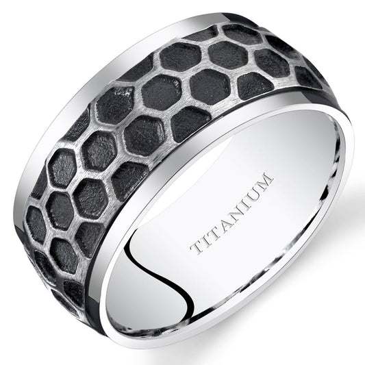 Men's Two Tone Hexagon Premium Titanium Band 10mm Size 7