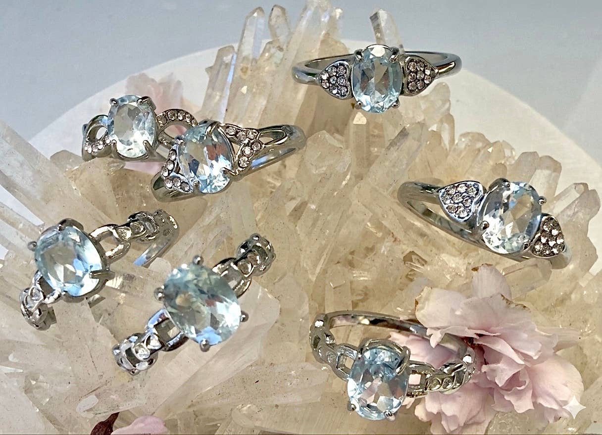 Faceted London Blue Topaz Stainless Steel Rings
