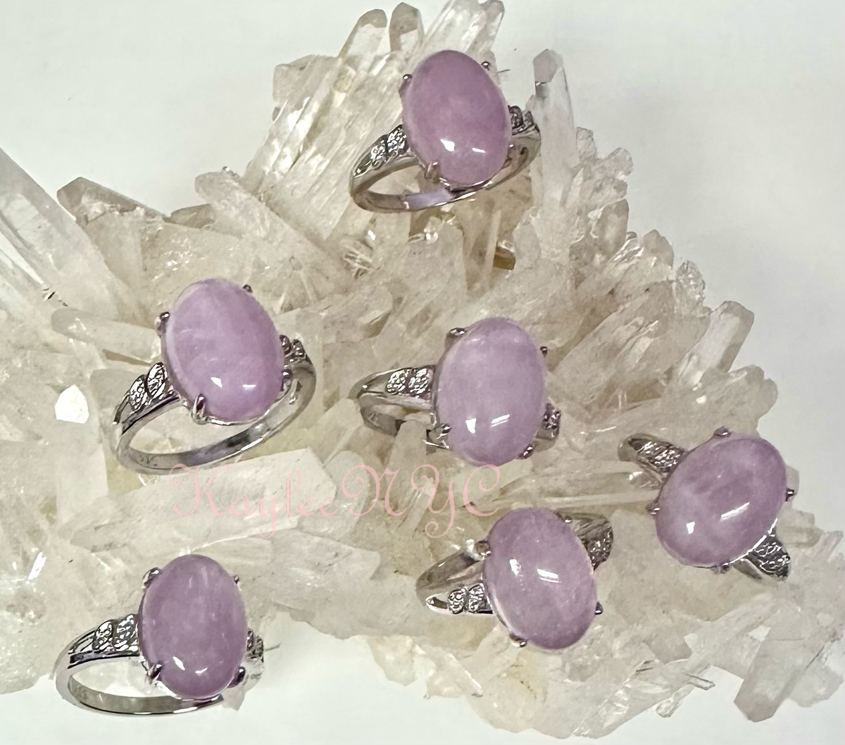 Natural Kunzite Ring White Bronze