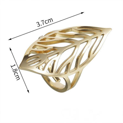 Leaf Shape Golden Stainless Steel Adjustable Ring