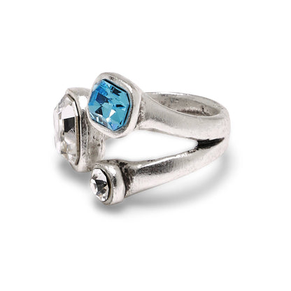 Handmade Clear Swarovski Blue Crystal 945 Silver Plate Ring