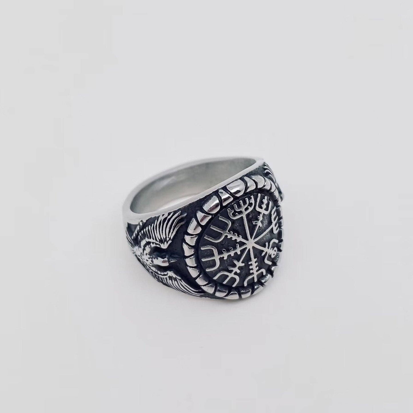 Stainless Steel Viking Rune Compass Ring