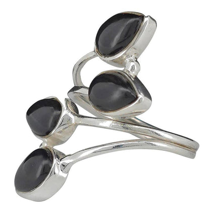 4-Stone Black Onyx Silver Adjustable Ring