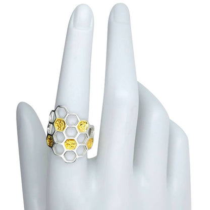 Gold Plated Silver Honeycomb Adjustable Ring