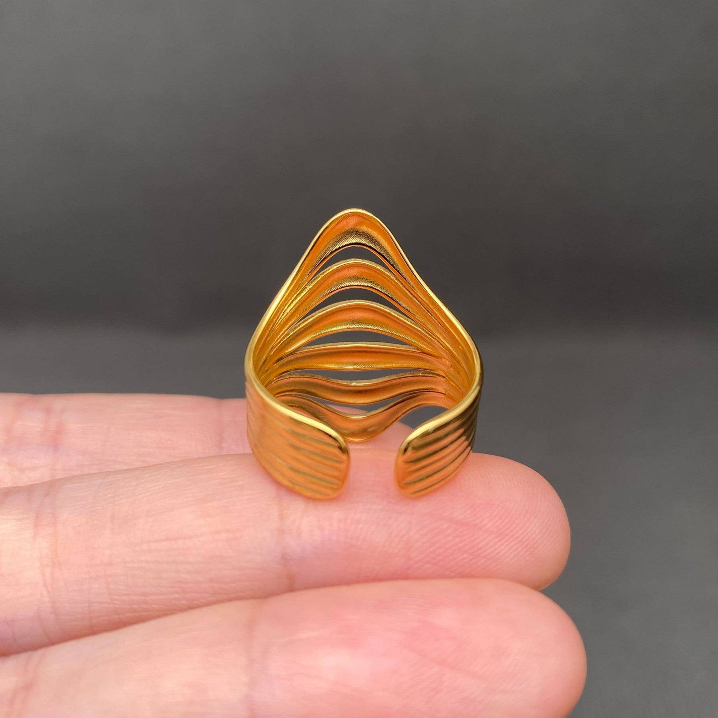 Two-tone Hollow 18K Gold Plated Stainless Steel Ring