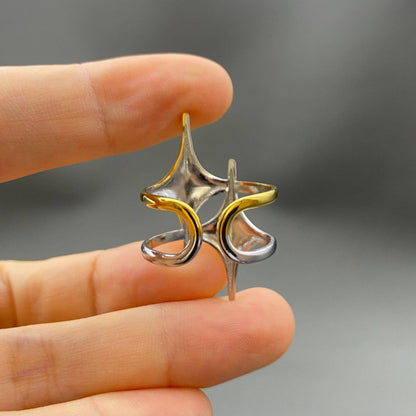 Two Tone Double Star 18K Gold Plated S.Steel Ring