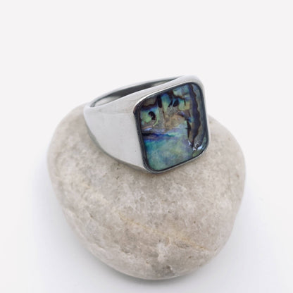 Shell Inlaid Stainless Steel Ring