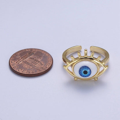Blue Evil Eye With Eyelashes Adjustable Ring