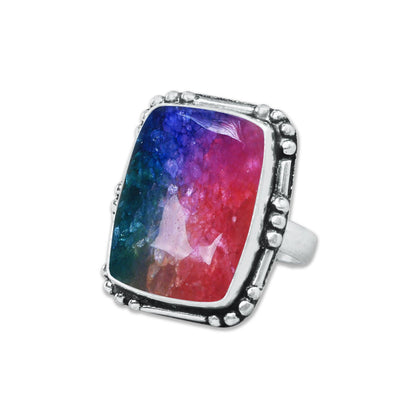 Rainbow Quartz Rings 🌈 Handmade & Silver-Plated, Colored Semiprecious Gemstone (US Sizes 6–10)