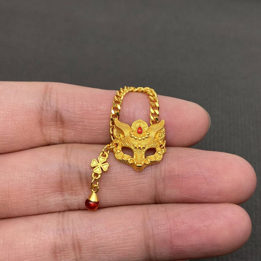 Brass Fox Mask 18K Gold Plated Chain Ring