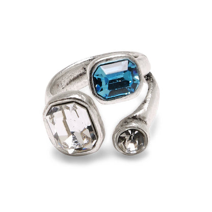 Handmade Clear Swarovski Blue Crystal 945 Silver Plate Ring