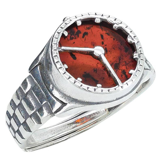 Cherry Amber Sterling Silver Watch Adjustable Ring