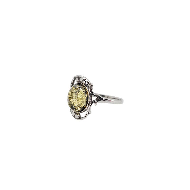 Green Amber Sterling Silver Ring