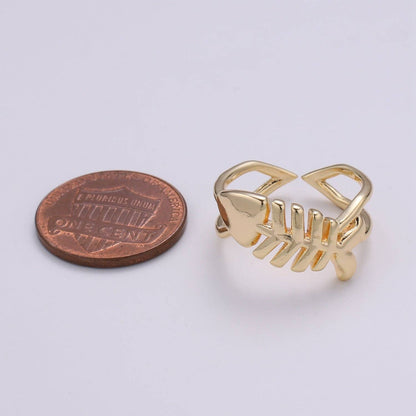 18k Gold Fishbone Ring ☆ Adjustable