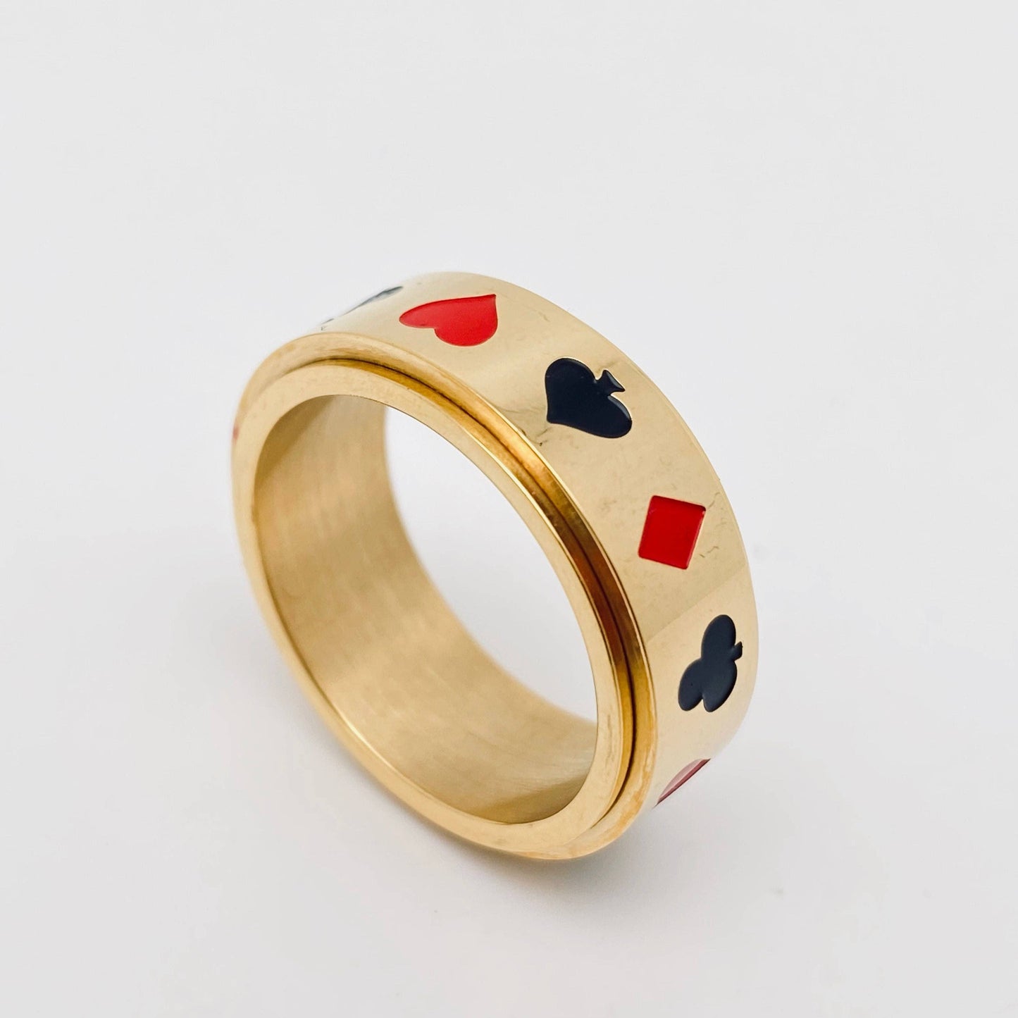 Poker Pattern ♤♡◇♧ Stainless Steel Rotatable Fidget Ring