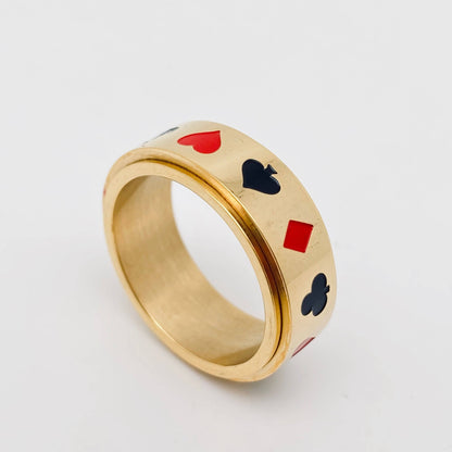 Poker Pattern ♤♡◇♧ Stainless Steel Rotatable Fidget Ring
