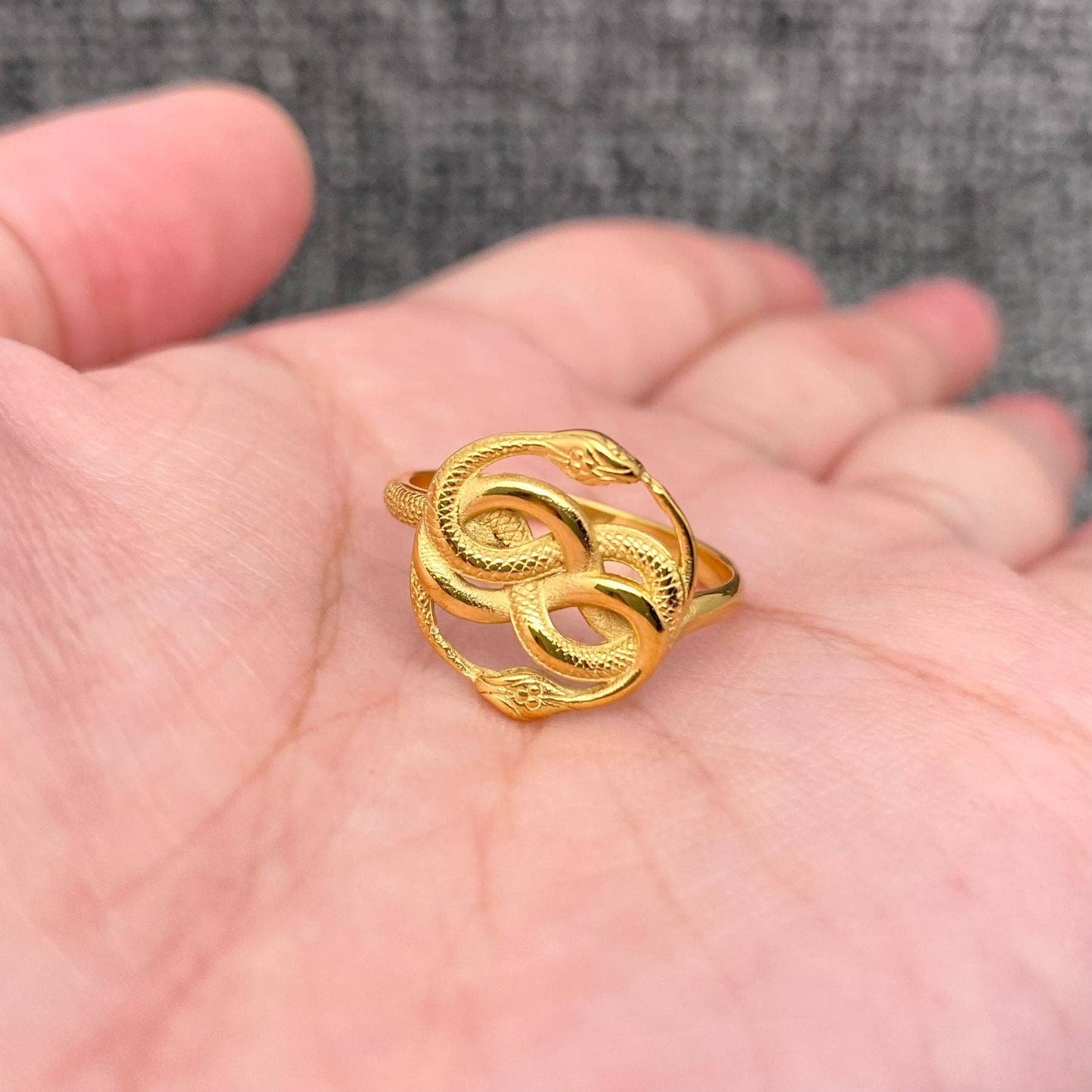 Double Snake Knot Gold Plated Stainless Steel Ring