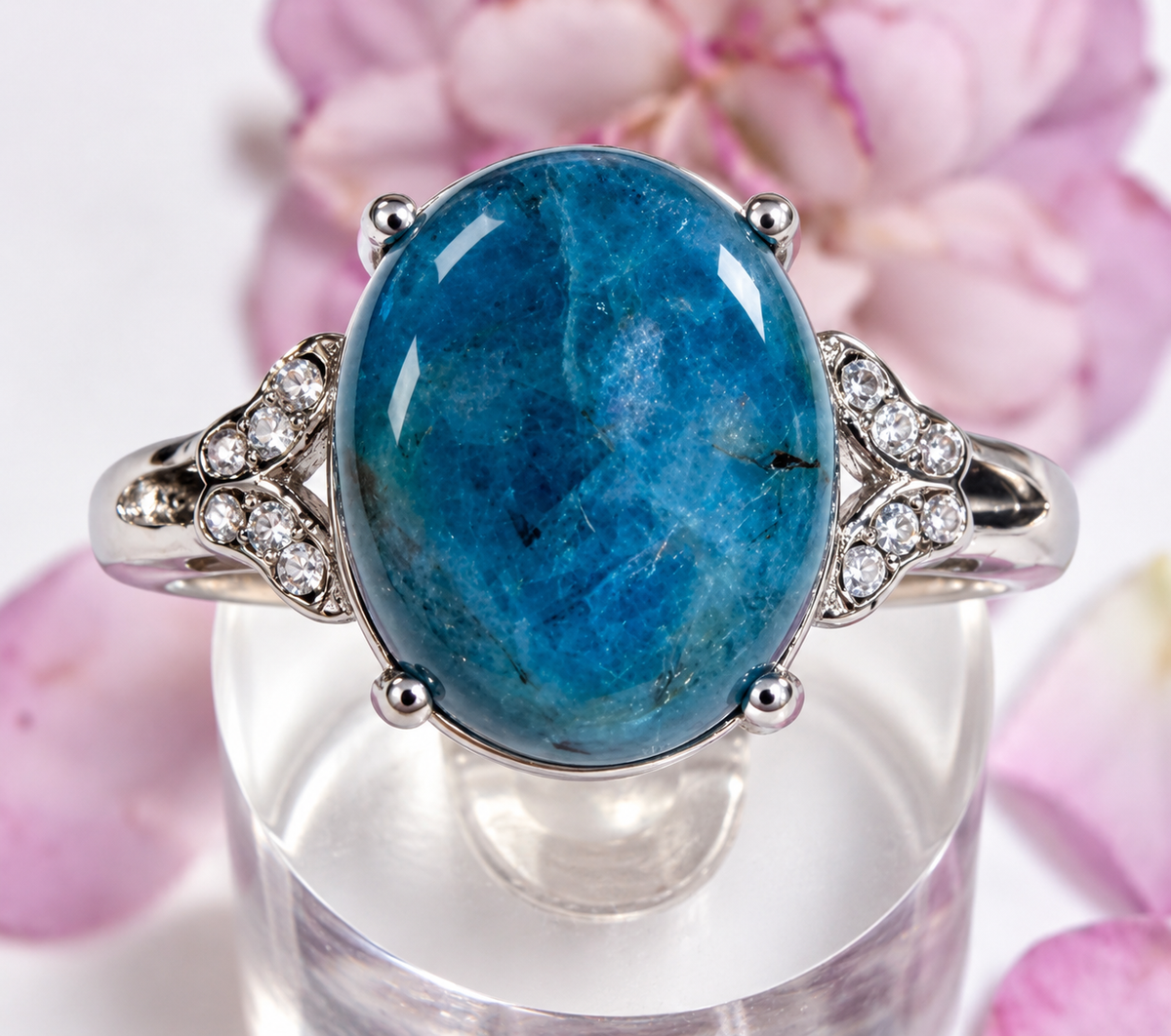 Natural Apatite Stainless Steel Ring 10x12mm Crystals
