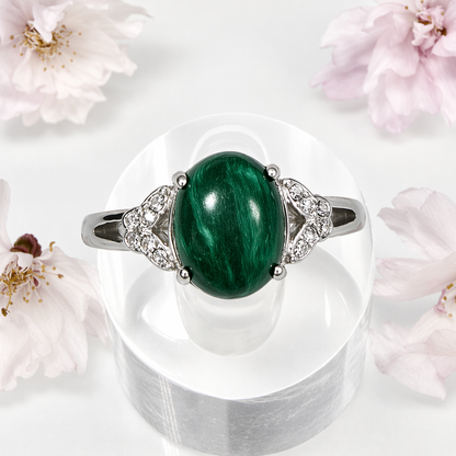 Natural Malachite Stainless Steel Rings