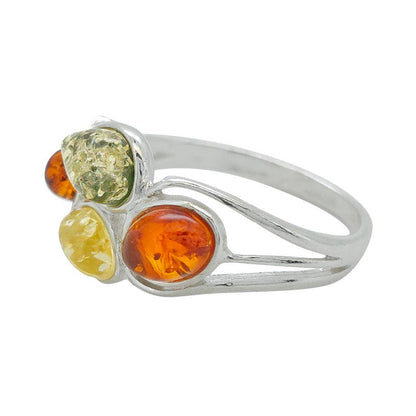 Multi-Color Amber Silver Ring
