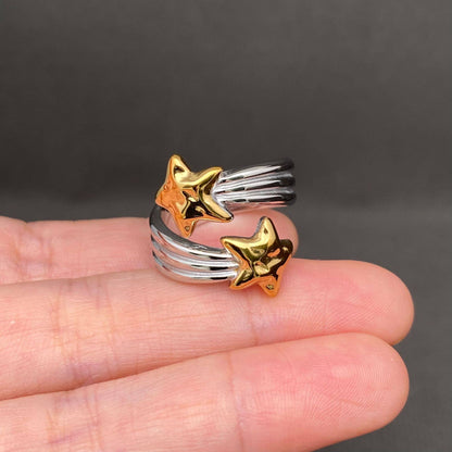 Two Tone Meteor 18K Gold Plated Stainless Steel Star Ring