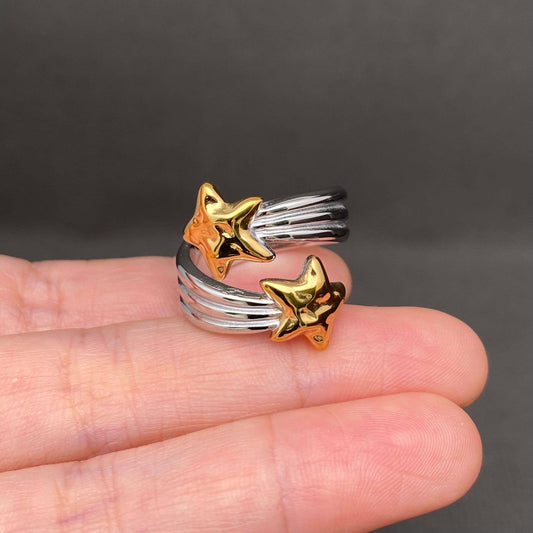 Two Tone Meteor 18K Gold Plated Stainless Steel Star Ring