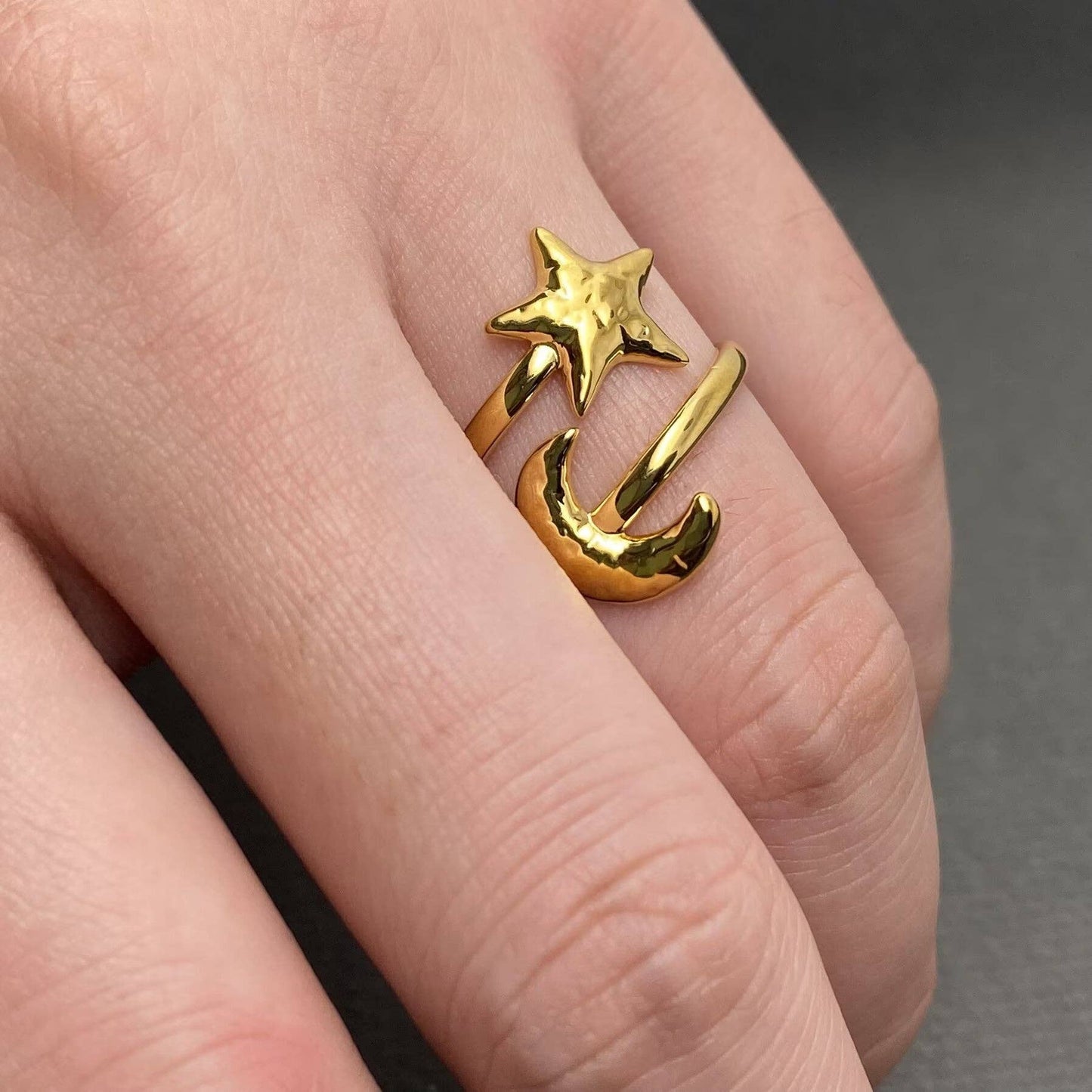 Moon Star 18K Gold Plated Stainless Steel Adjustable Ring