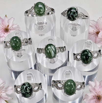 Natural Seraphinite Stainless Steel Ring