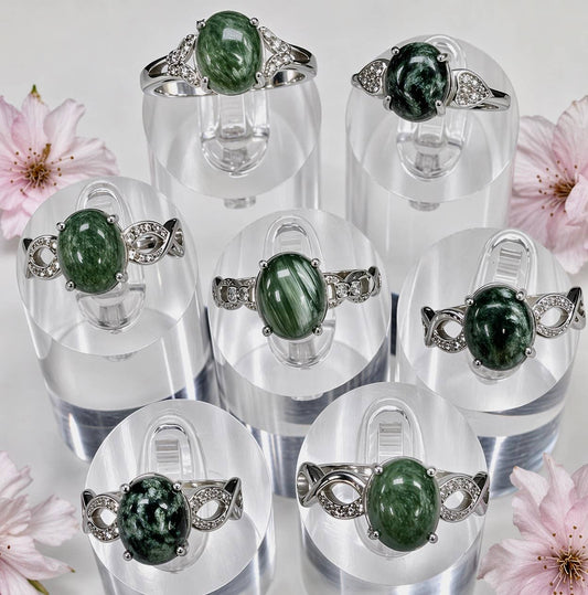 Natural Seraphinite Stainless Steel Ring