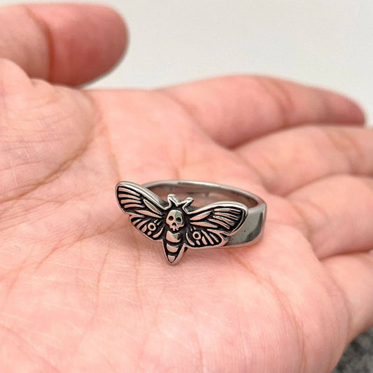 Stainless Steel Death Head Moth Ring