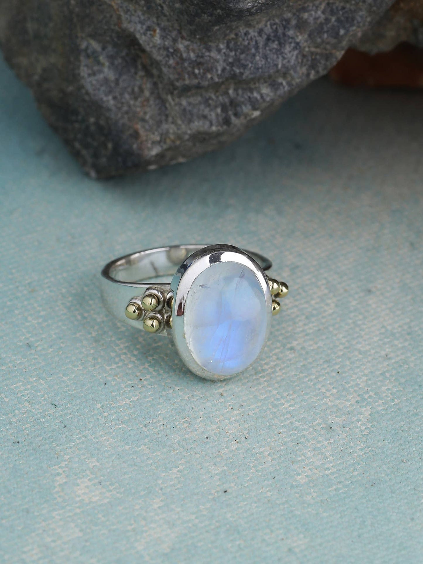 Rainbow Moonstone 925 Sterling Silver Solitaire Brass Accent