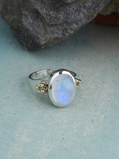 Rainbow Moonstone 925 Sterling Silver Solitaire Brass Accent