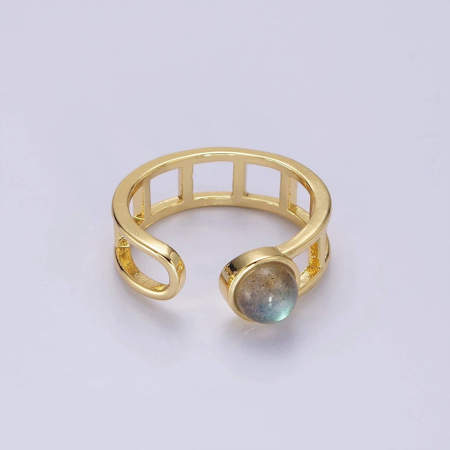 14K Gold Filled Round Labradorite Bar Wrap Double Band Adjustable Ring