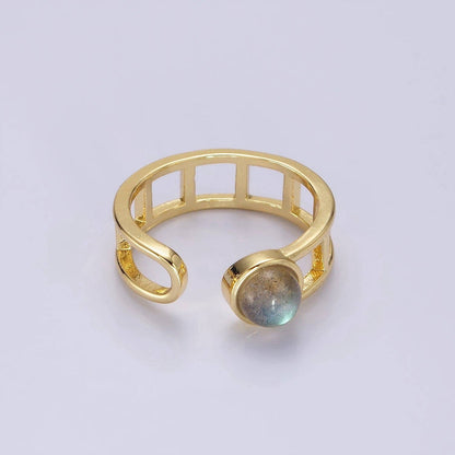 14K Gold Filled Round Labradorite Bar Wrap Double Band Adjustable Ring