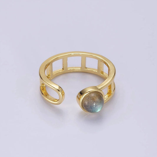 14K Gold Filled Round Labradorite Bar Wrap Double Band Adjustable Ring