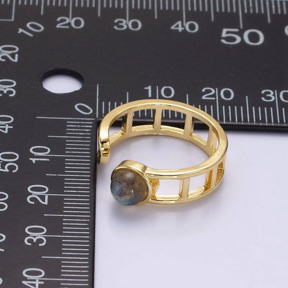 14K Gold Filled Round Labradorite Bar Wrap Double Band Adjustable Ring