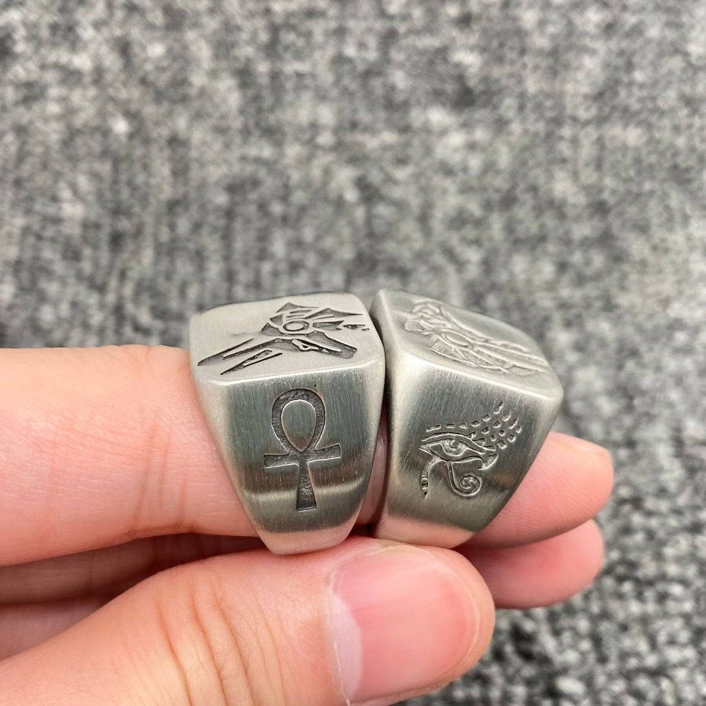 Egyptian Anubis & Horus Signet Stainless Steel Ring