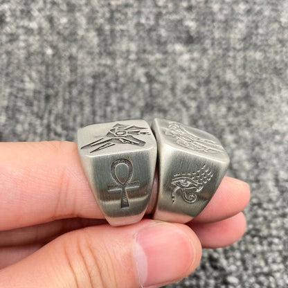 Egyptian Anubis & Horus Signet Stainless Steel Ring