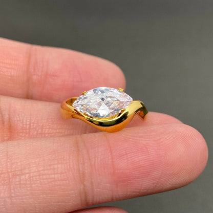 Zirconia Inlaid Irregular Geometry 18K Gold Plated Stainless Steel Ring