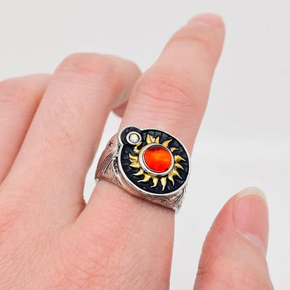 Black Vintage Red Sun Ring