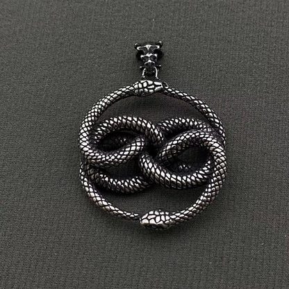 Double Snake Wrap Men's Stainless Steel Pendant on Chain
