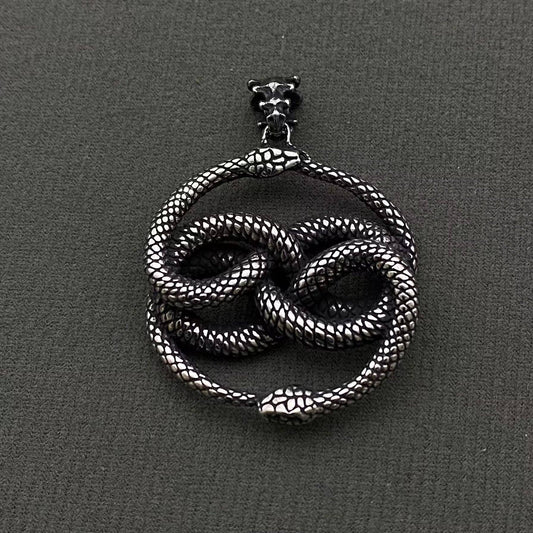 Double Snake Wrap Men's Stainless Steel Pendant on Chain