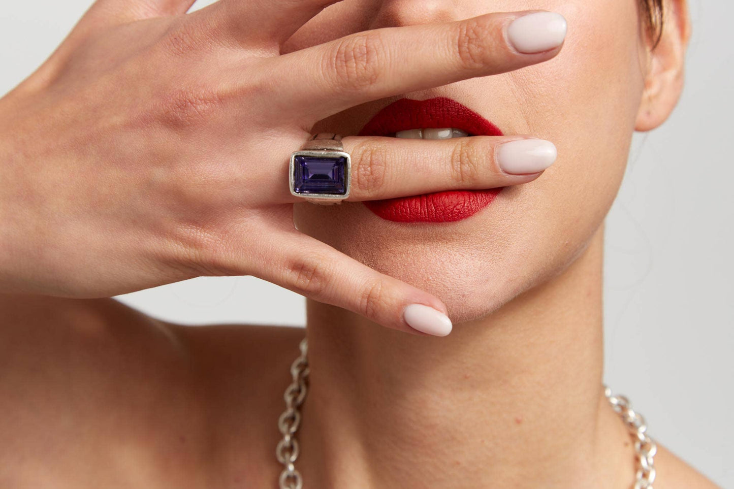 Handmade Deep Purple Swarovski Crystal ☆ 945 Silver Plate - Brass Ring