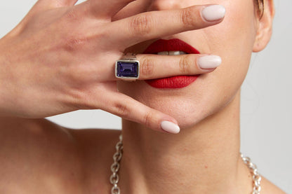 Handmade Deep Purple Swarovski Crystal ☆ 945 Silver Plate - Brass Ring