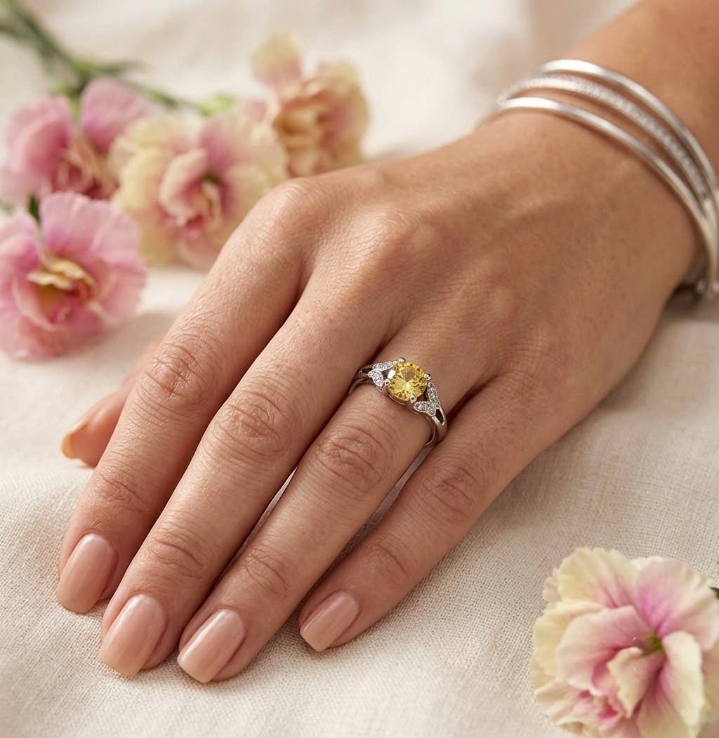 Faceted Citrine Stainless Steel Ring