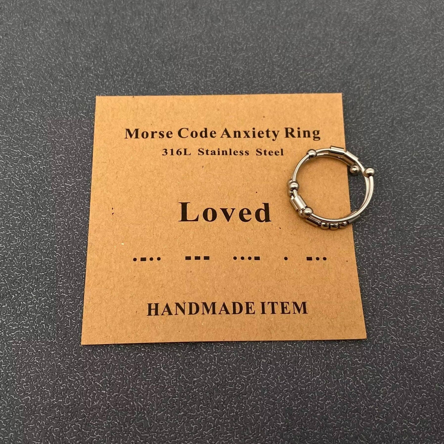 Morse Code "Never Give Up"  Stainless Steel Adjustable Ring