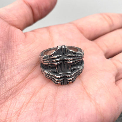 Stainless Steel Skeleton Hand Coffin Ring
