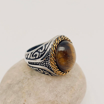 Stainless Steel Tiger's Eye Natural Stone Ring